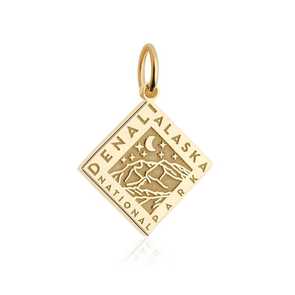 gold vermeil solid gold engraved denali alaska national park charm