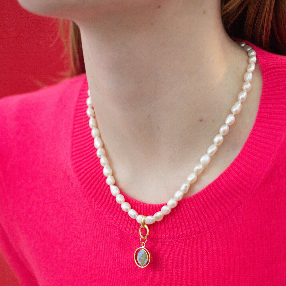 Europe Continent Spinner Charm, Silver, Light Blue Enamel