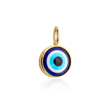 Glass Evil Eye Greek Charm, Solid Gold