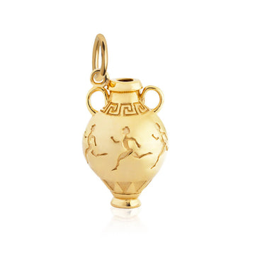 Greek Amphora Vase Charm, Solid Gold