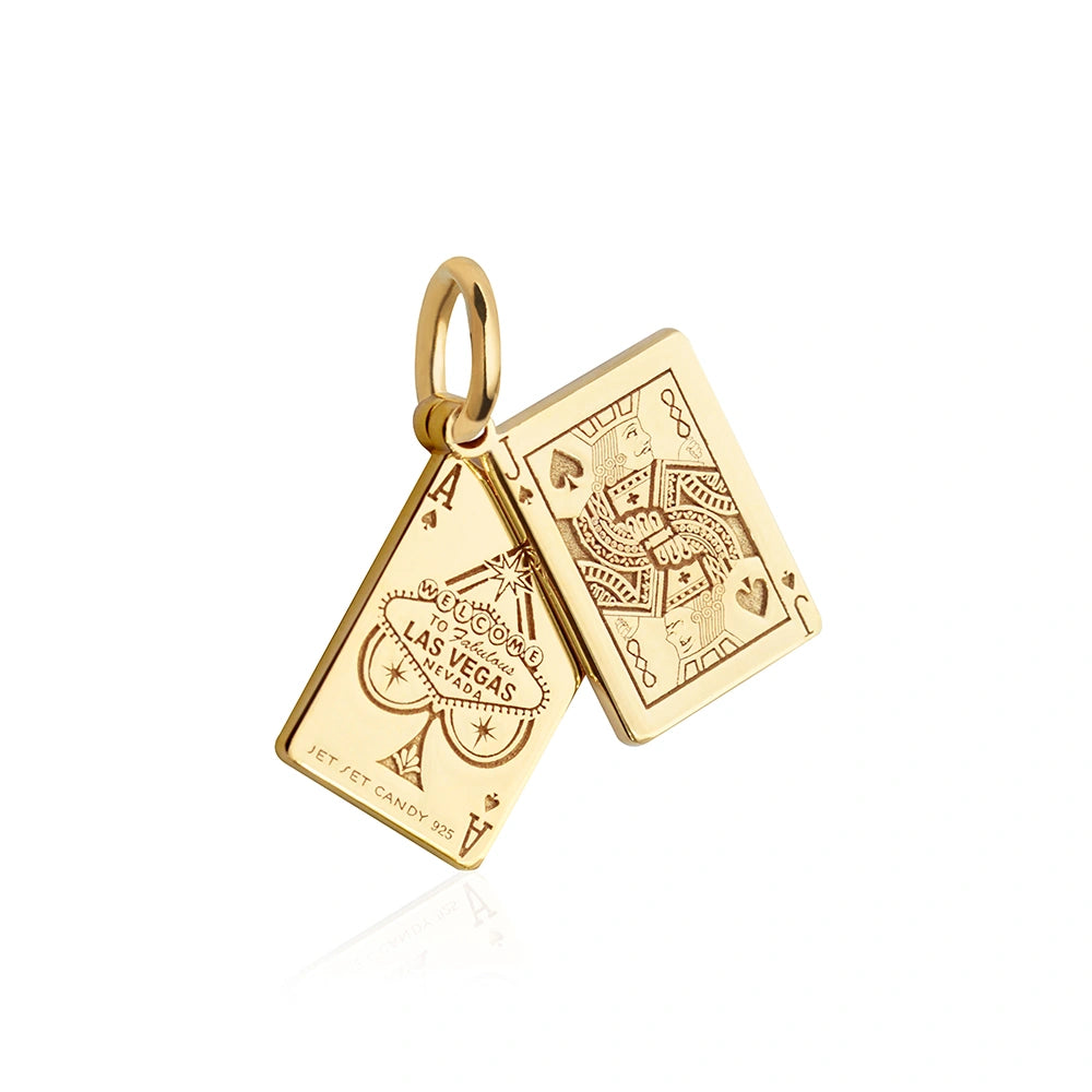 Las Vegas Black Jack Cards Charm, Solid Gold