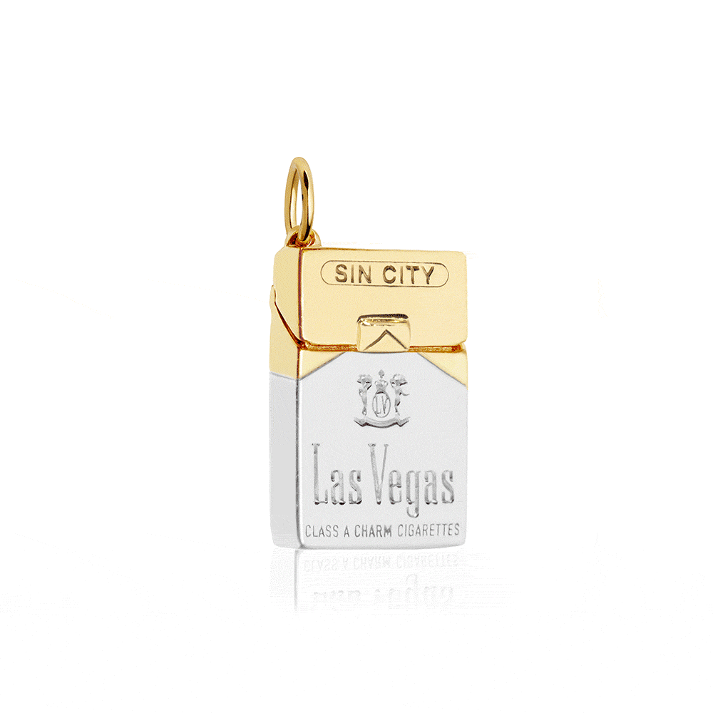 Las Vegas Cigarettes Charm, Solid Gold