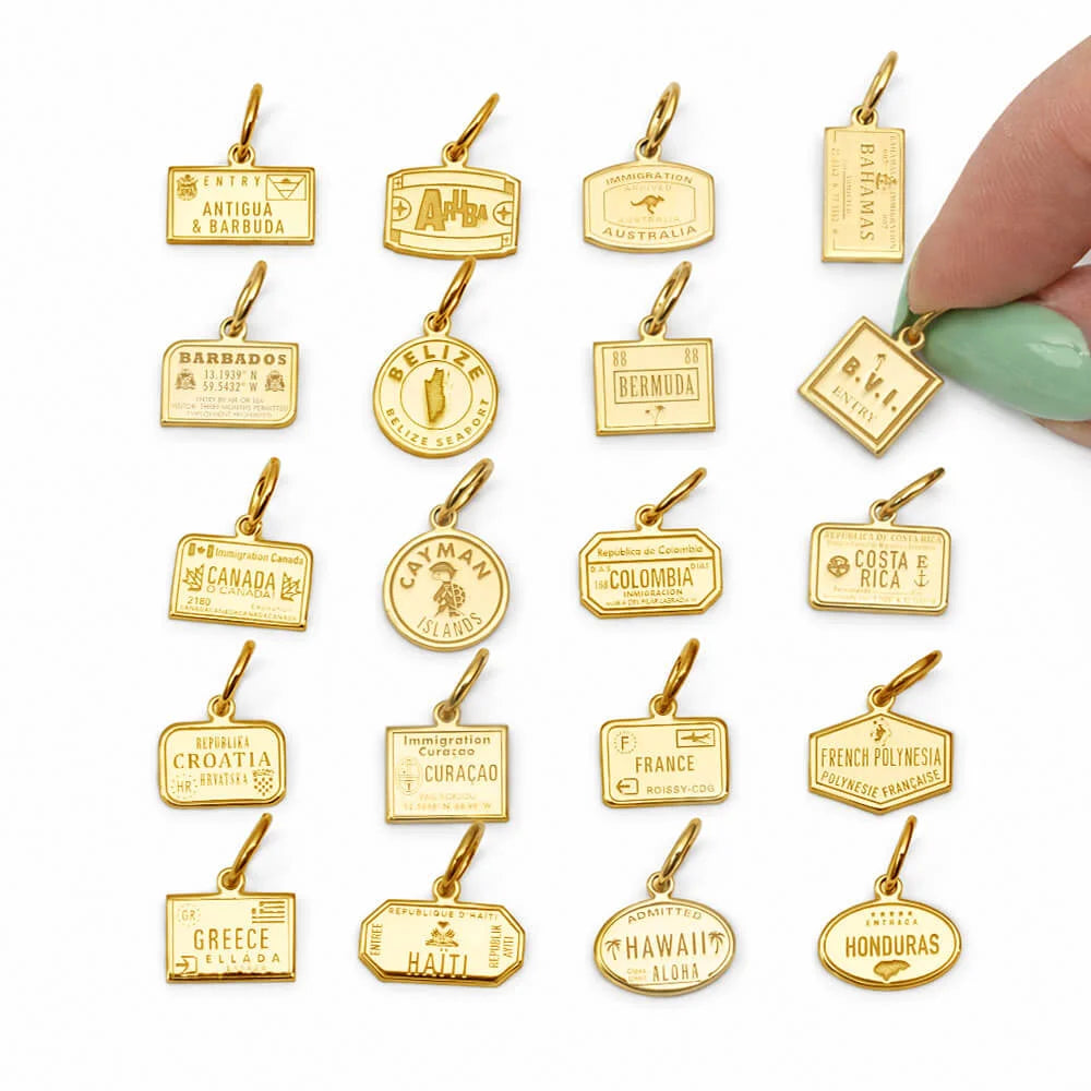 Passport Stamp Charms Mini, Gold