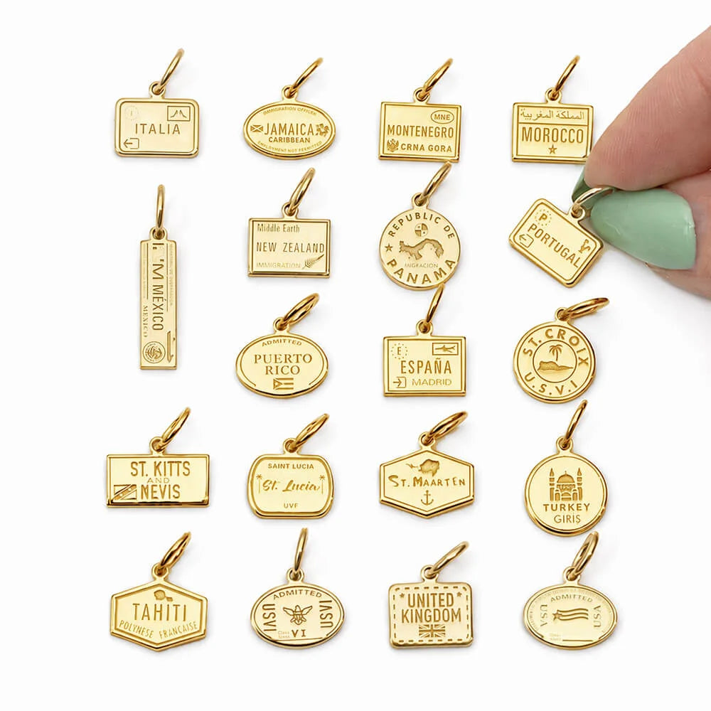 Passport Stamp Charms Mini, Gold