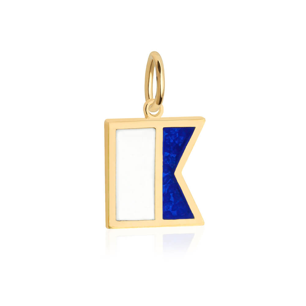 Gold Nautical "A" letter flag charm by Jet Set Candy, with enamel details on a white background.