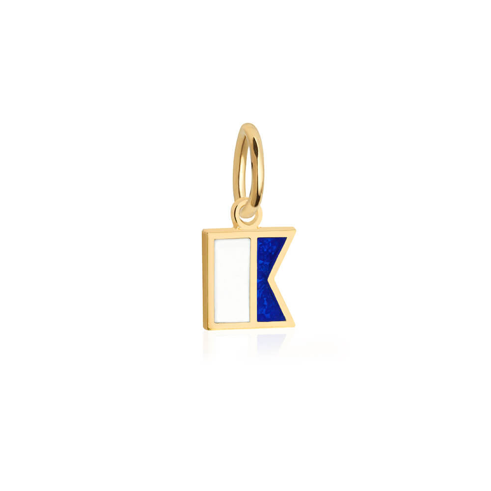 Gold mini Nautical "A" letter flag charm by Jet Set Candy, with detailed enamel accents on a white background.