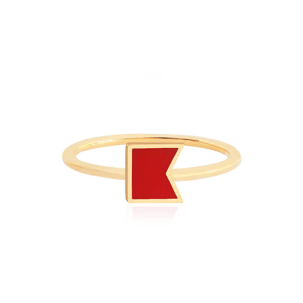 Letter B, Nautical Flag Solid Gold Mini Ring