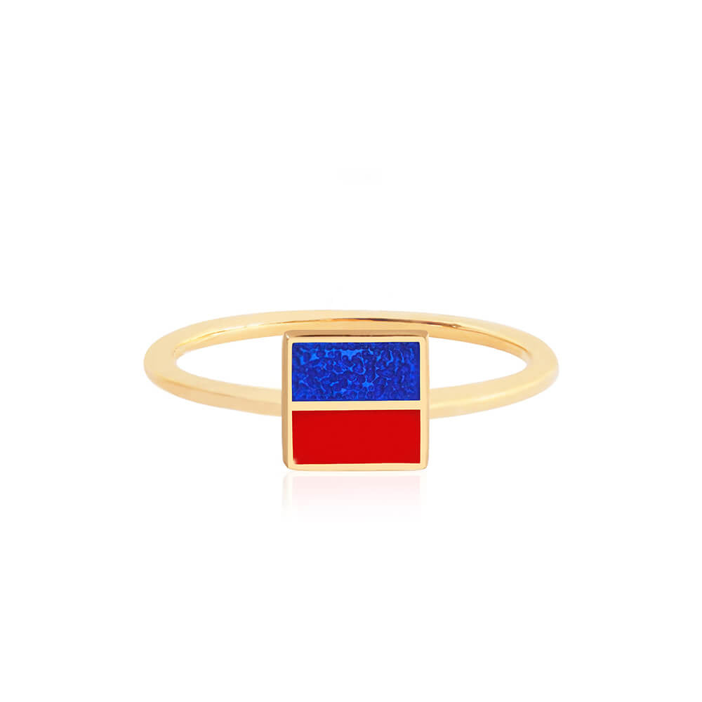 Letter E, Nautical Flag Solid Gold Mini Ring
