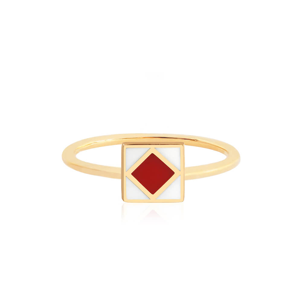 Letter F, Nautical Flag Solid Gold Mini Ring