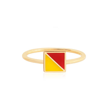 Letter O, Nautical Flag Solid Gold Mini Ring