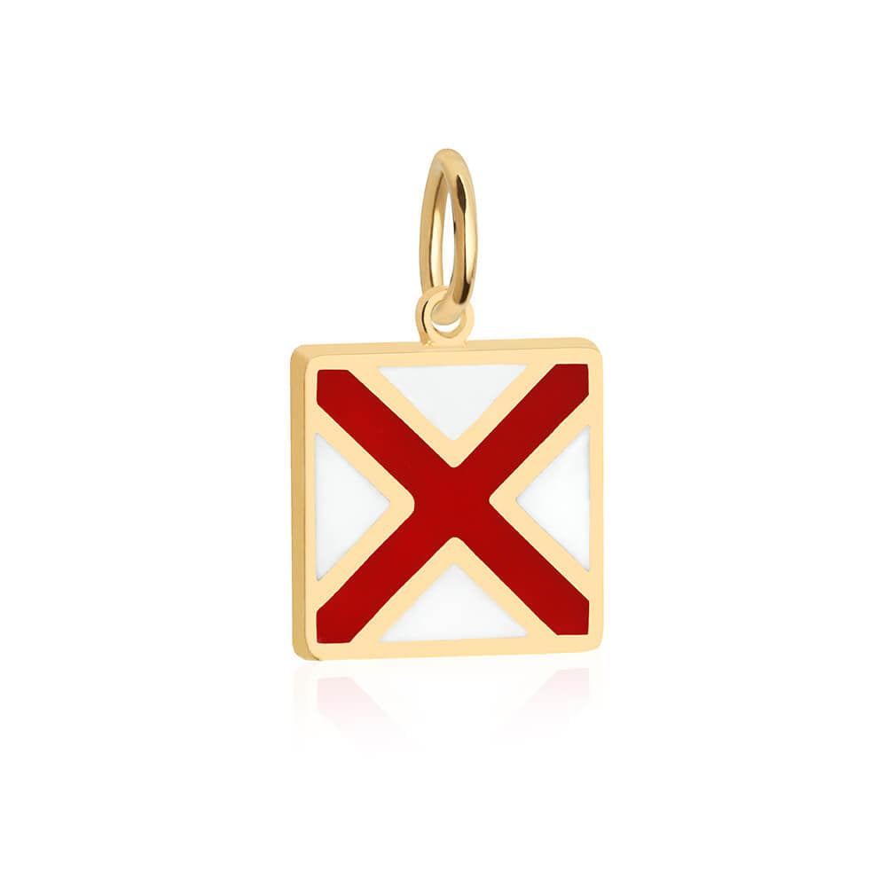 Letter V, Nautical Flag Solid Gold Large Charm