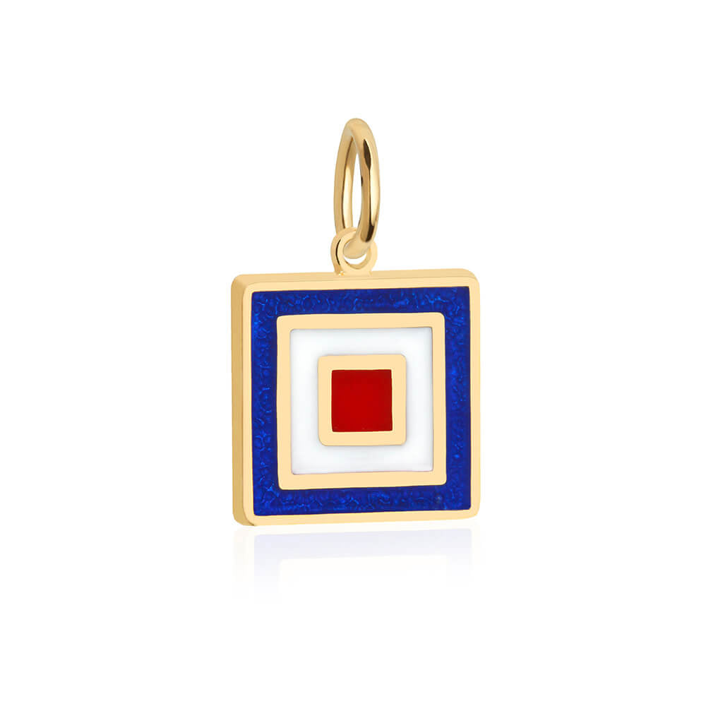 Letter W, Nautical Flag Solid Gold Large Charm