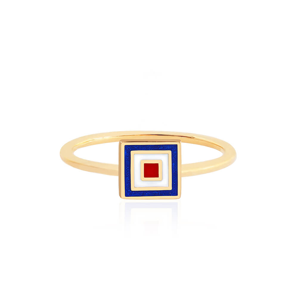 Letter W, Nautical Flag Solid Gold Mini Ring