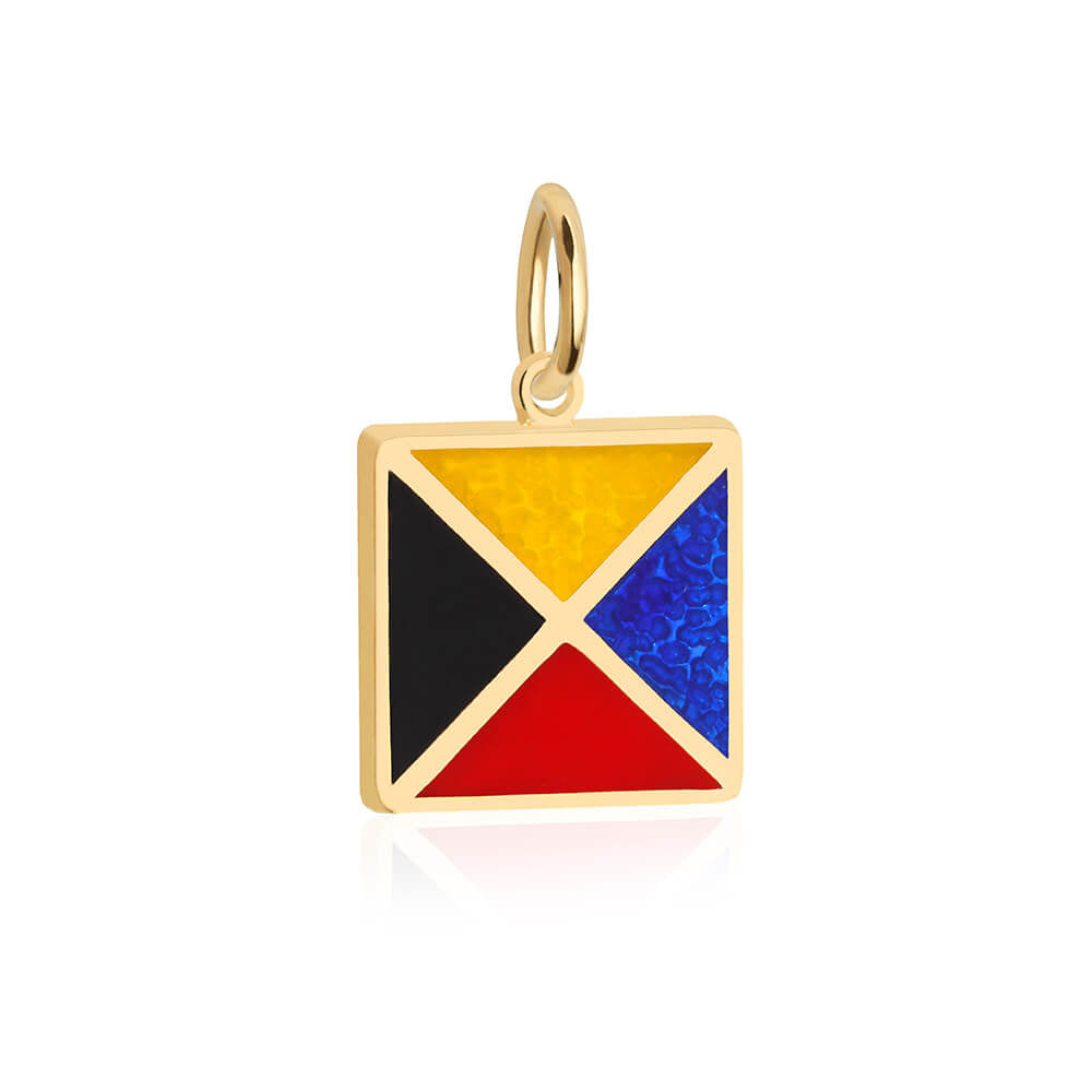 Letter Z, Nautical Flag Solid Gold Large Charm