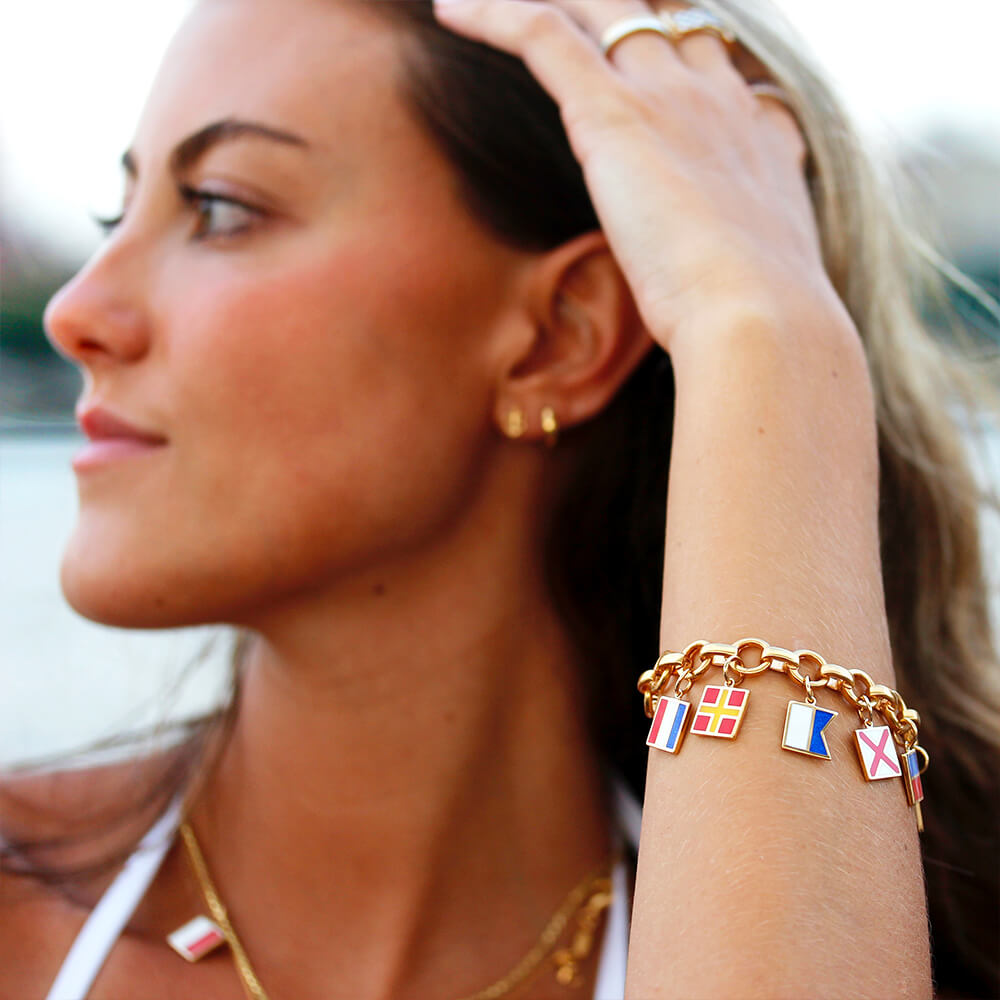 Letter D, Nautical Flag Solid Gold Large Charm