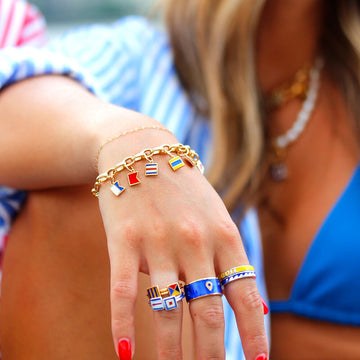 Letter C, Nautical Flag Gold Mini Ring