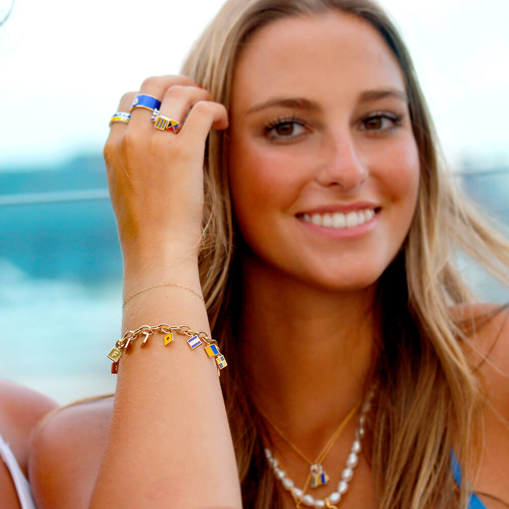 Letter N, Nautical Flag Solid Gold Mini Ring