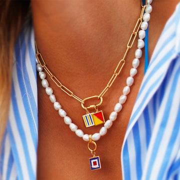 Letter V, Nautical Flag Solid Gold Mini Charm