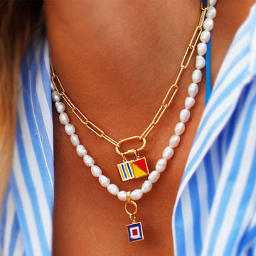 Letter T, Nautical Flag Gold Large Charm