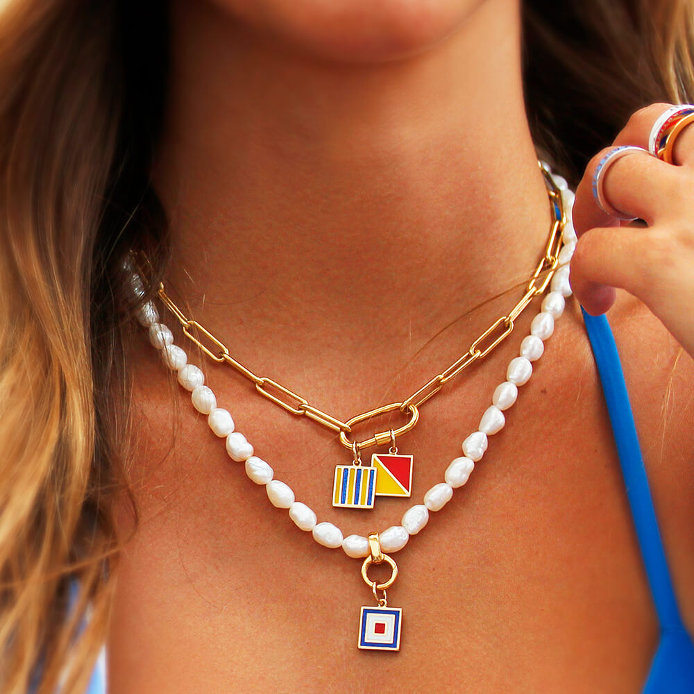 Letter G, Nautical Flag Silver Large Charm