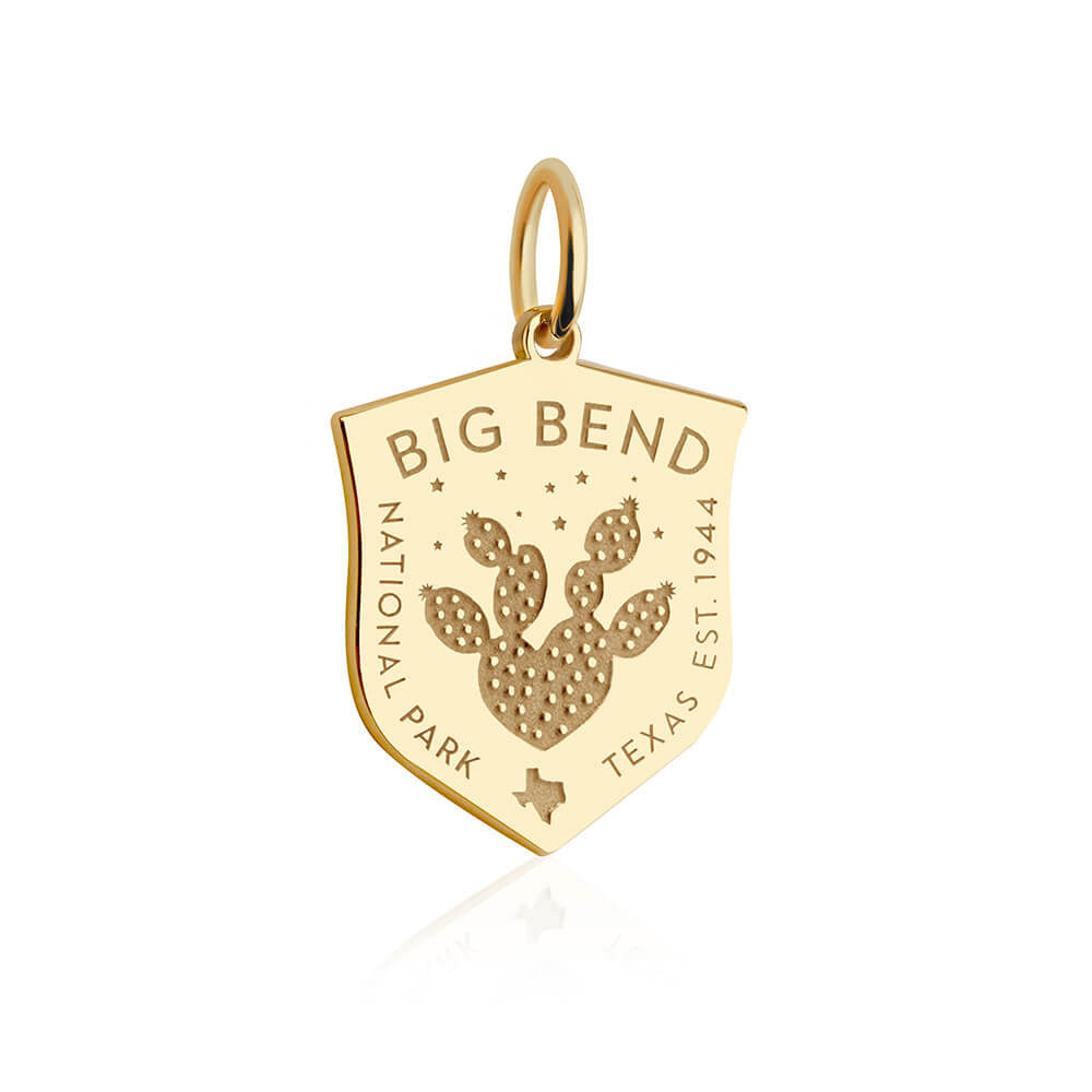 gold vermeil solid gold shield engraved big bend national park texas charm