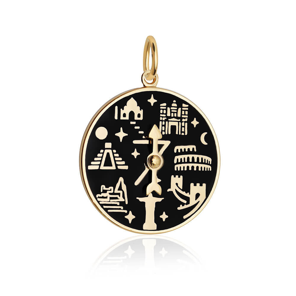 7 Wonders Of The World Spinner Black Enamel, Solid Gold