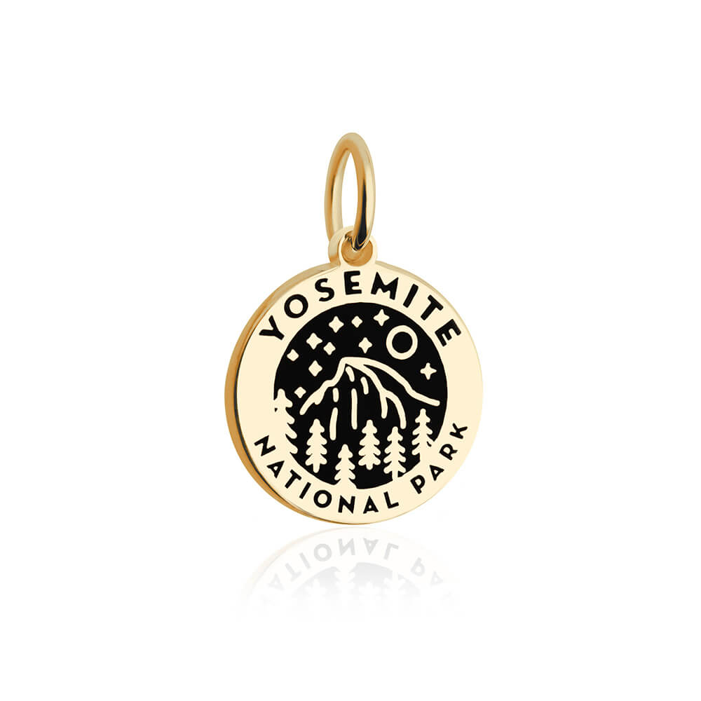 gold vermeil solid gold black enamel round yosemite national park charm 