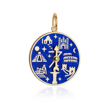 7 Wonders Of The World Spinner Blue Enamel, Solid Gold