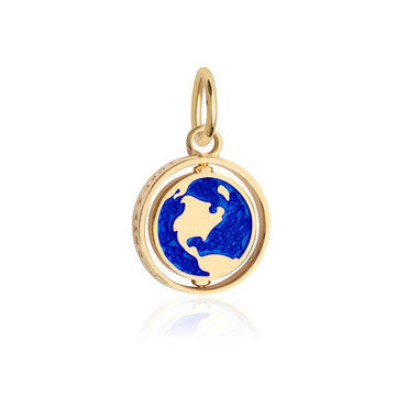 North America Continent Spinner Charm, Solid Gold, Blue Enamel