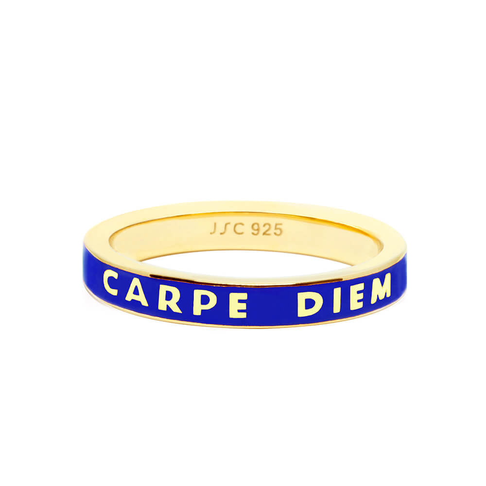 Carpe Diem Ring, Blue Enamel, Gold
