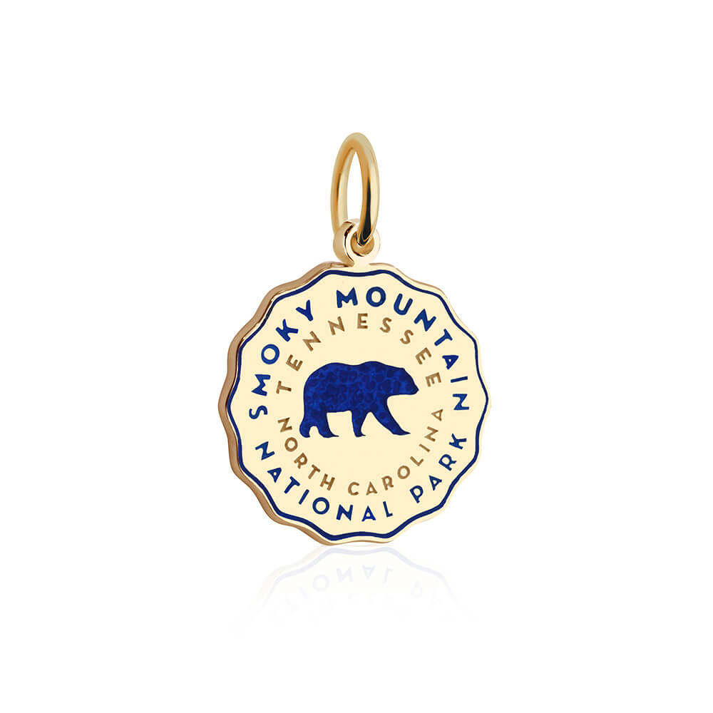 gold vermeil solid gold dark navy blue enamel smoky mountain national park charm