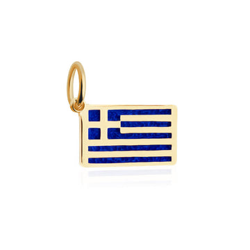 Greece Enamel Flag Charm, Solid Gold