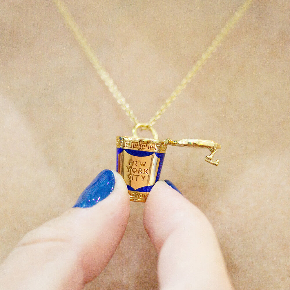 New York City Coffee Cup Enamel Charm, Solid Gold
