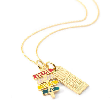 Gold Enamel "Oh the Places You’ll Go" Set with Luggage Tag