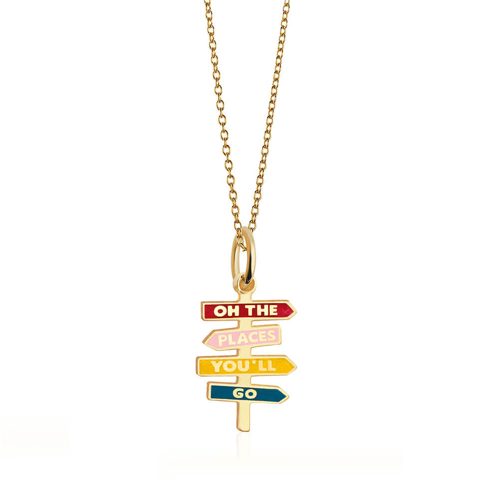 Gold enamel charm and necklace with 