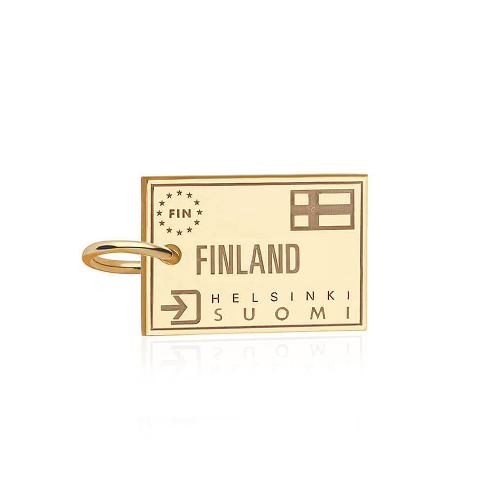 Finland Passport Stamp Charm Solid Gold