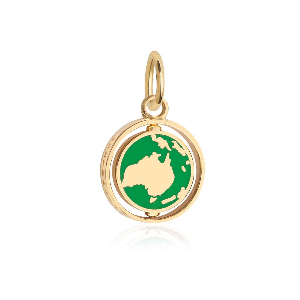Australia Continent Spinner Charm, Solid Gold, Green Enamel