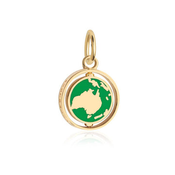 Australia Continent Spinner Charm, Gold, Green Enamel