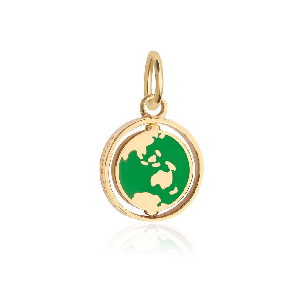 Australia Continent Spinner Charm, Solid Gold, Green Enamel