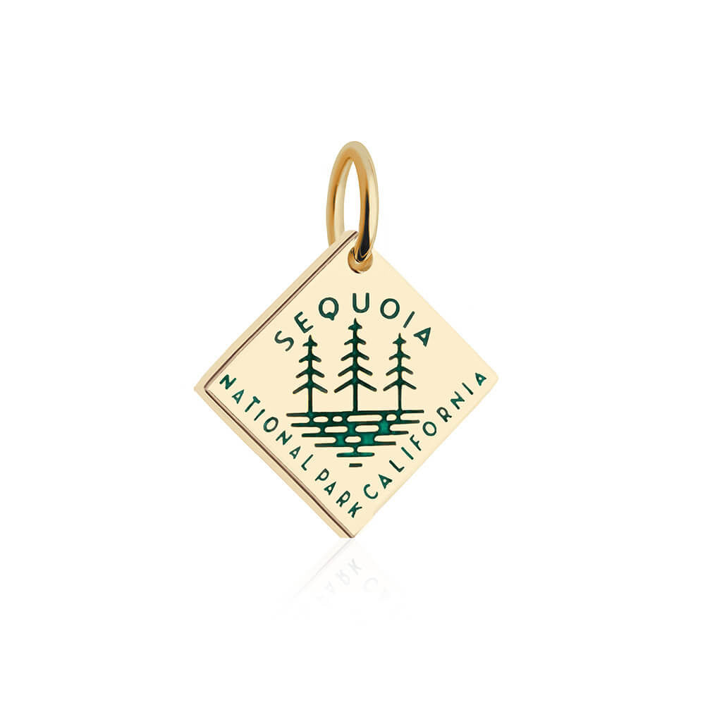 gold vermeil solid gold green enamel sequoia national park california charm