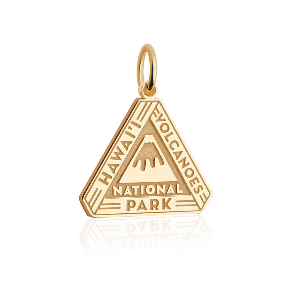 gold vermeil solid gold engraved triangular hawaii volcanoes national park charm