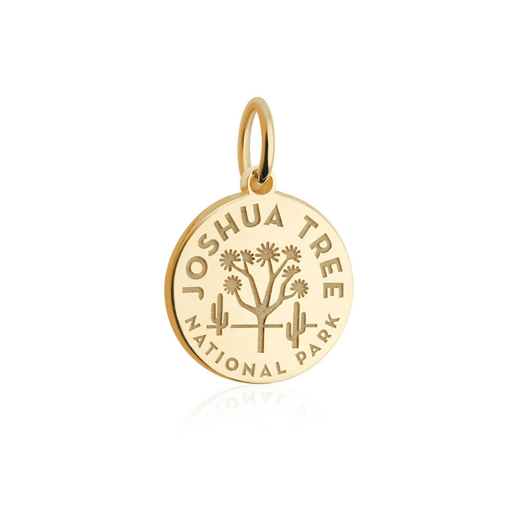 gold vermeil solid gold engraved round joshua tree national park charm