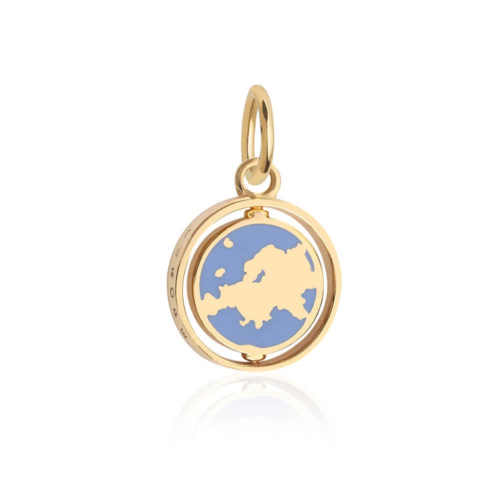 Europe Continent Spinner Charm, Solid Gold, Light Blue Enamel
