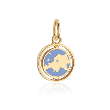 Europe Continent Spinner Charm, Gold, Light Blue Enamel