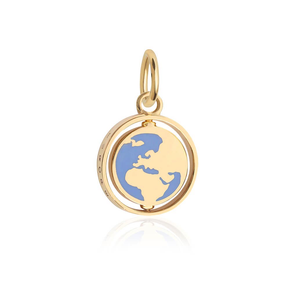 Europe Continent Spinner Charm, Solid Gold, Light Blue Enamel