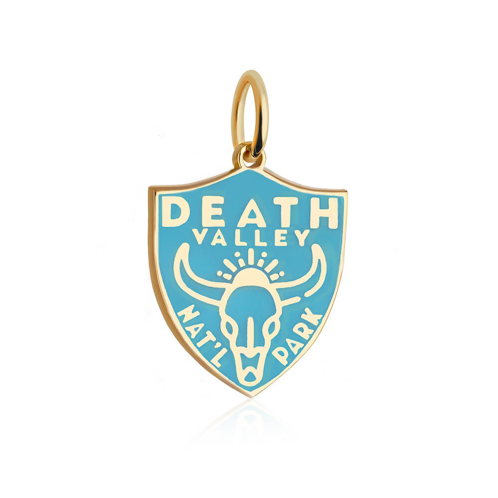 gold vermeil solid gold light blue teal enamel death valley national park charm