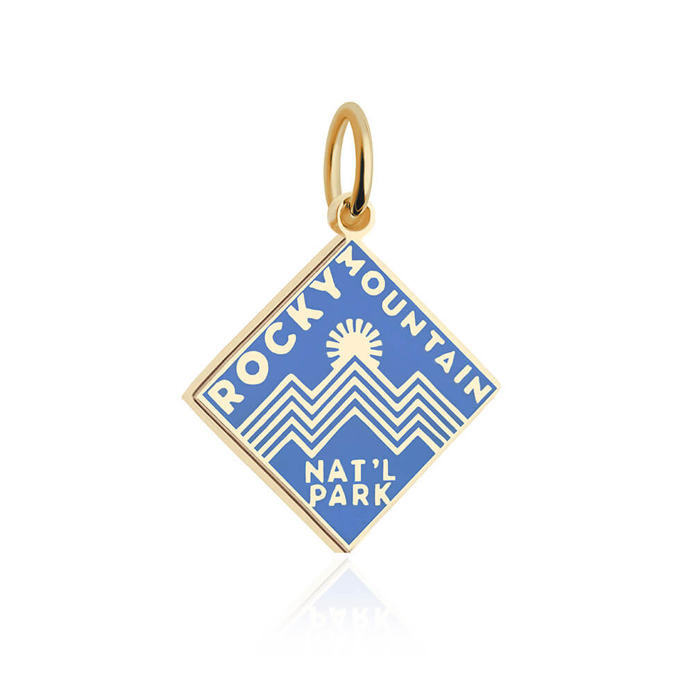 gold vermeil solid gold light blue enamel rocky mountain national park charm