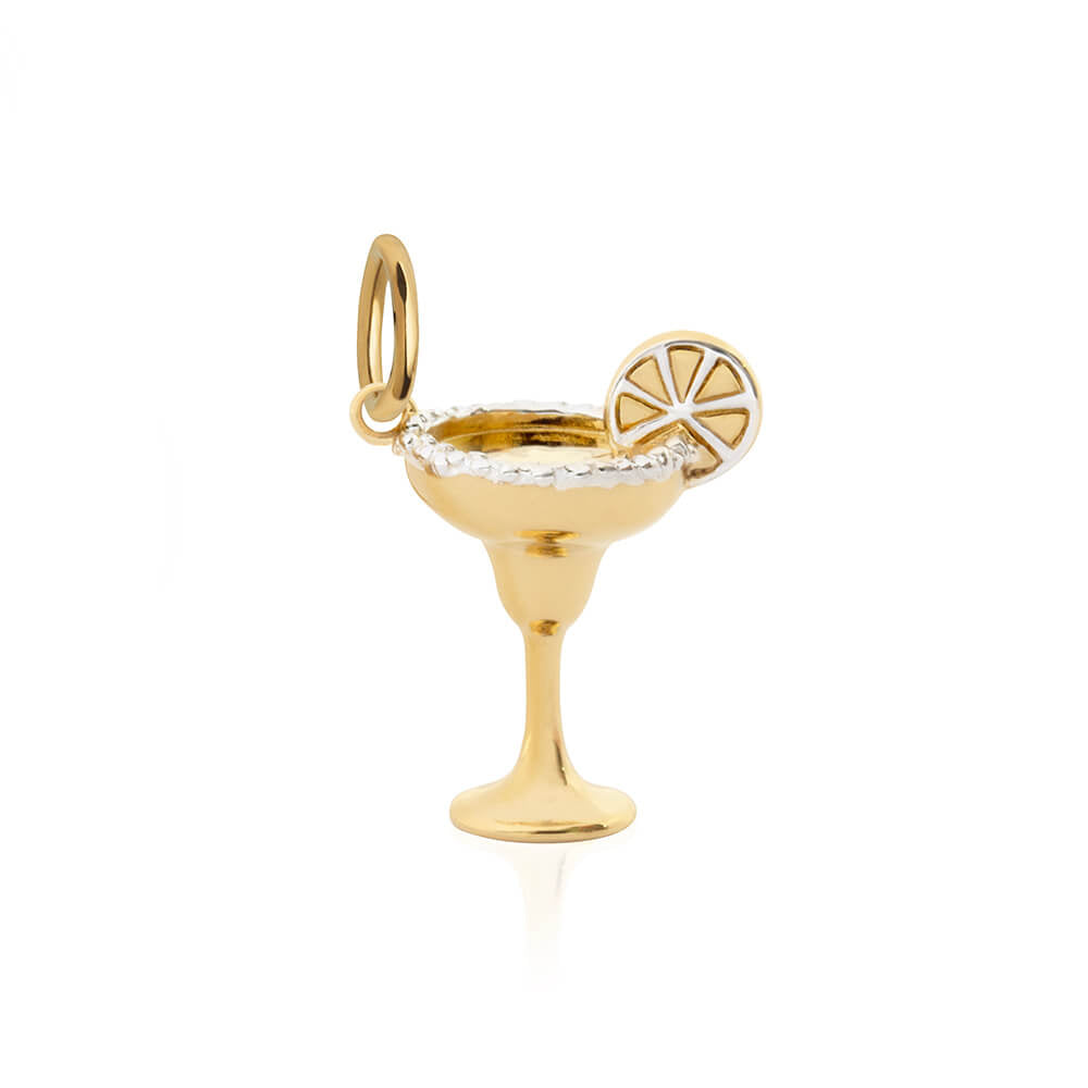 Two-Tone Charm in margarita glass shape featuring a gold body, salted rim detail, and a white enamel lime wedge.