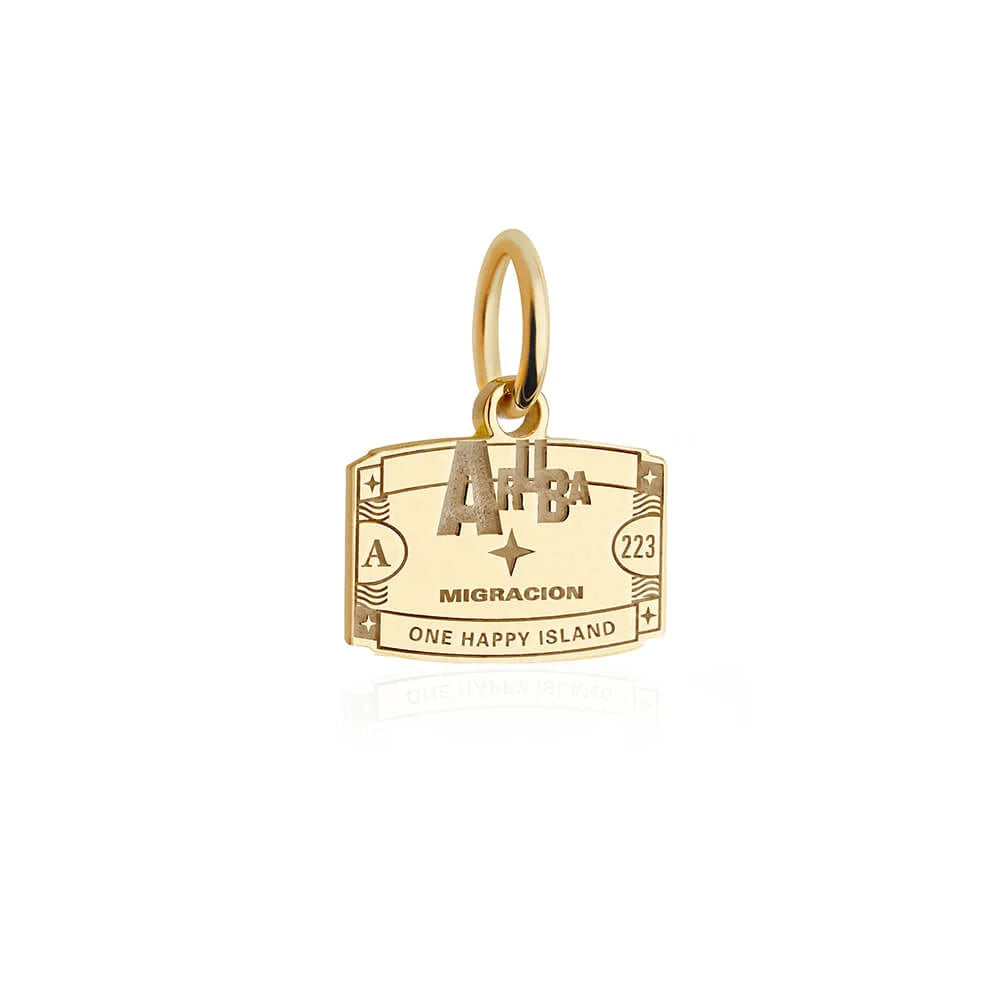 Aruba Passport Stamp Charm, Gold Mini