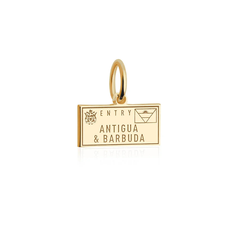 Antigua and Barbuda Passport Stamp Charm, Gold Mini